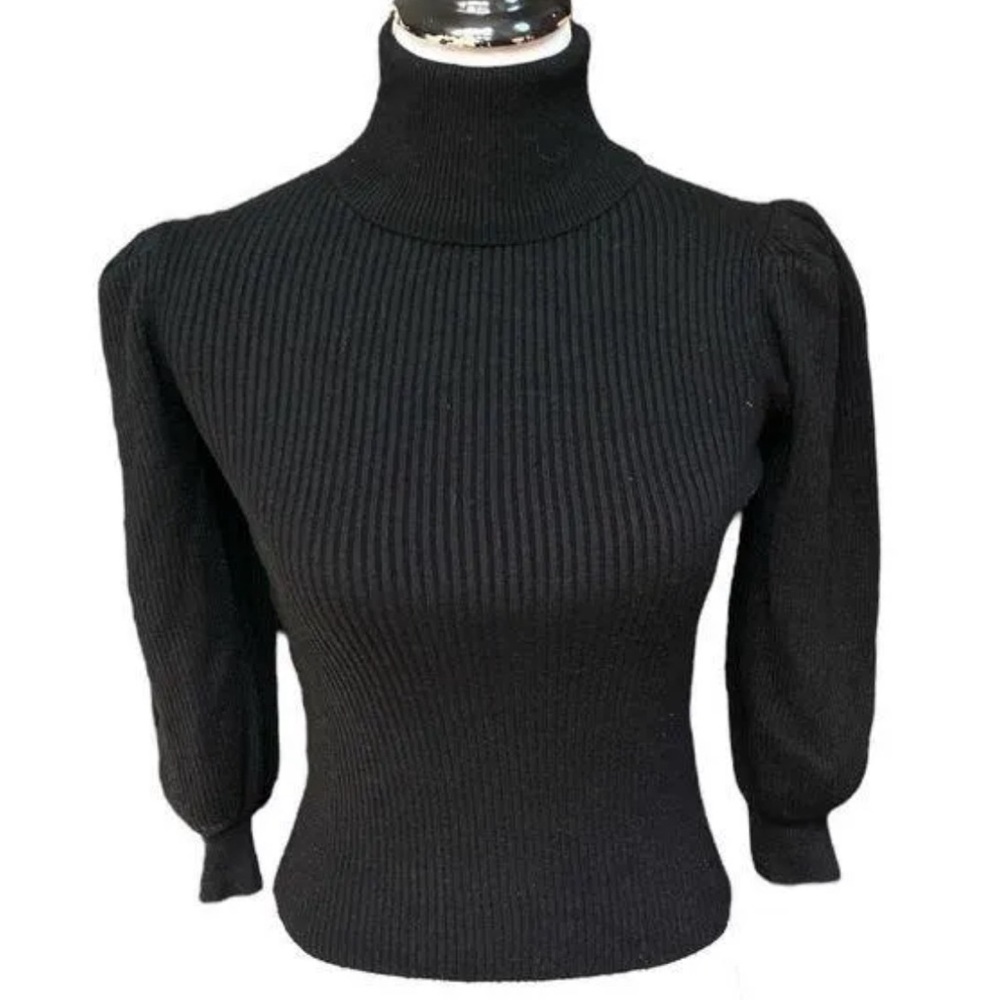 Zara 3/4 Sleeves Puffy Shoulders Cropped Turtleneck